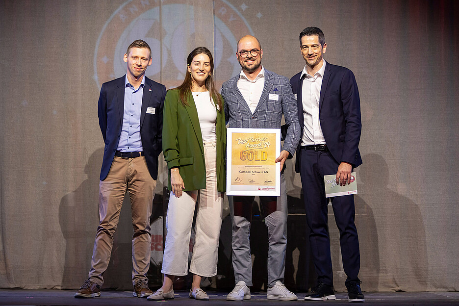 Beverage: Kilian Reist, Transgourmet Schweiz AG, Nina Leuzinger und Enio Polcan, Campari Schweiz AG, Kuno Andrey, Transgourmet Schweiz AG.