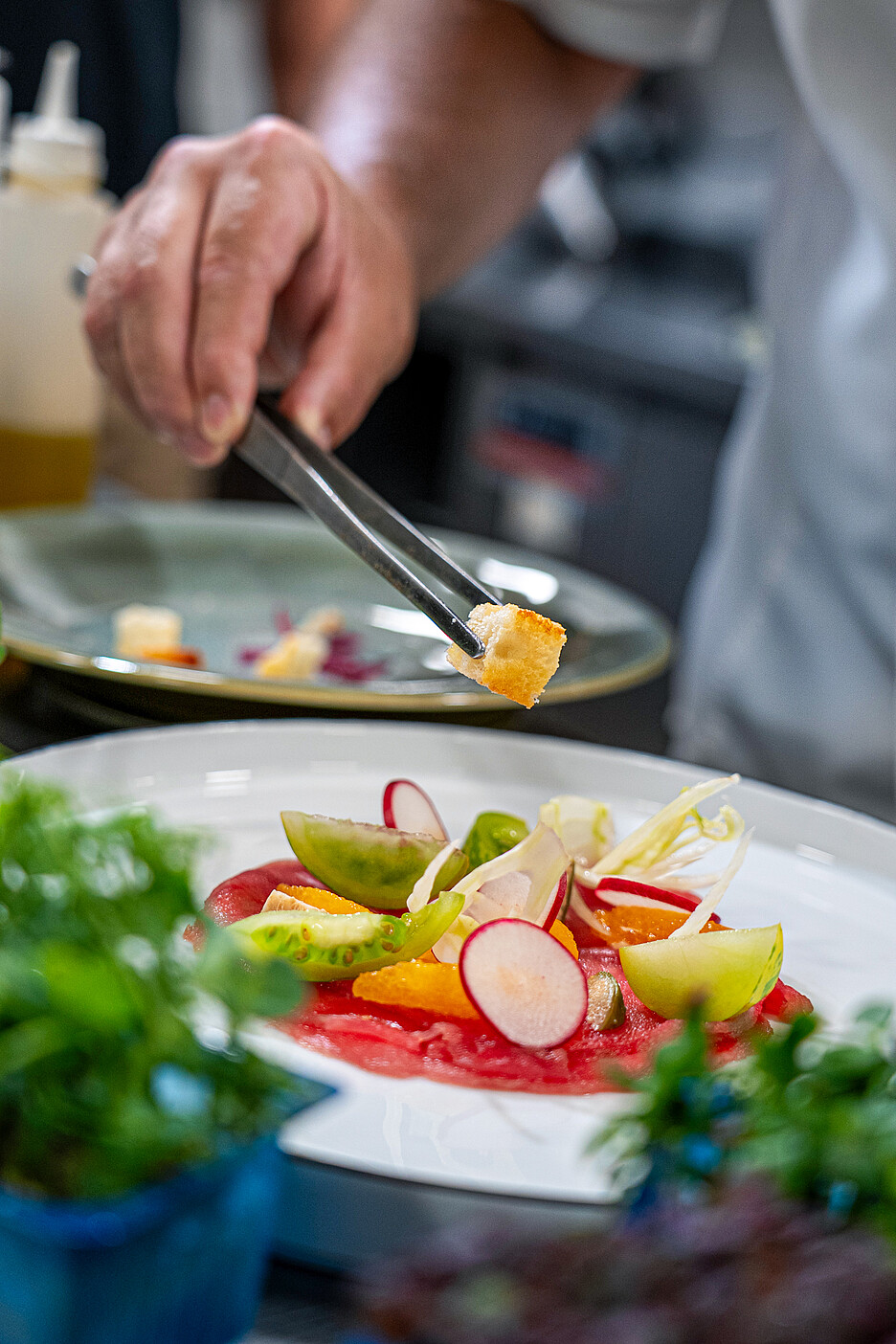 Mediterrane Aromen, frisch interpretiert: Die Küche von La Rouvenaz verbindet Handwerk, Saisonalität und Kreativität auf dem Teller.